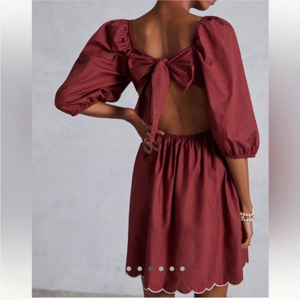Anthropologie Burgundy Mini Dress with Puff Sleeves - Picture 3 of 6